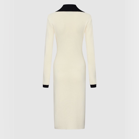 Urban Revivo luxe Ivory off white & black contrast midi dress twist lock buttons - Picture 6 of 10